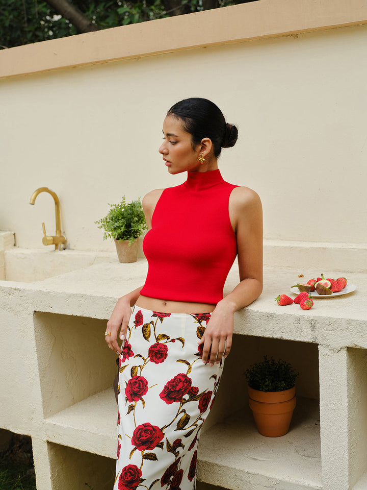 Örgü Balıkçı Yaka Kolsuz Kısa Üst