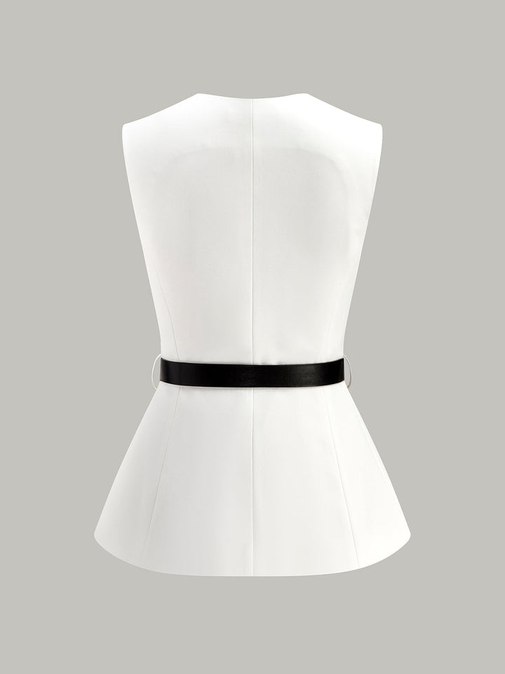 Düğme Detaylı Cepli Kemerli Üst