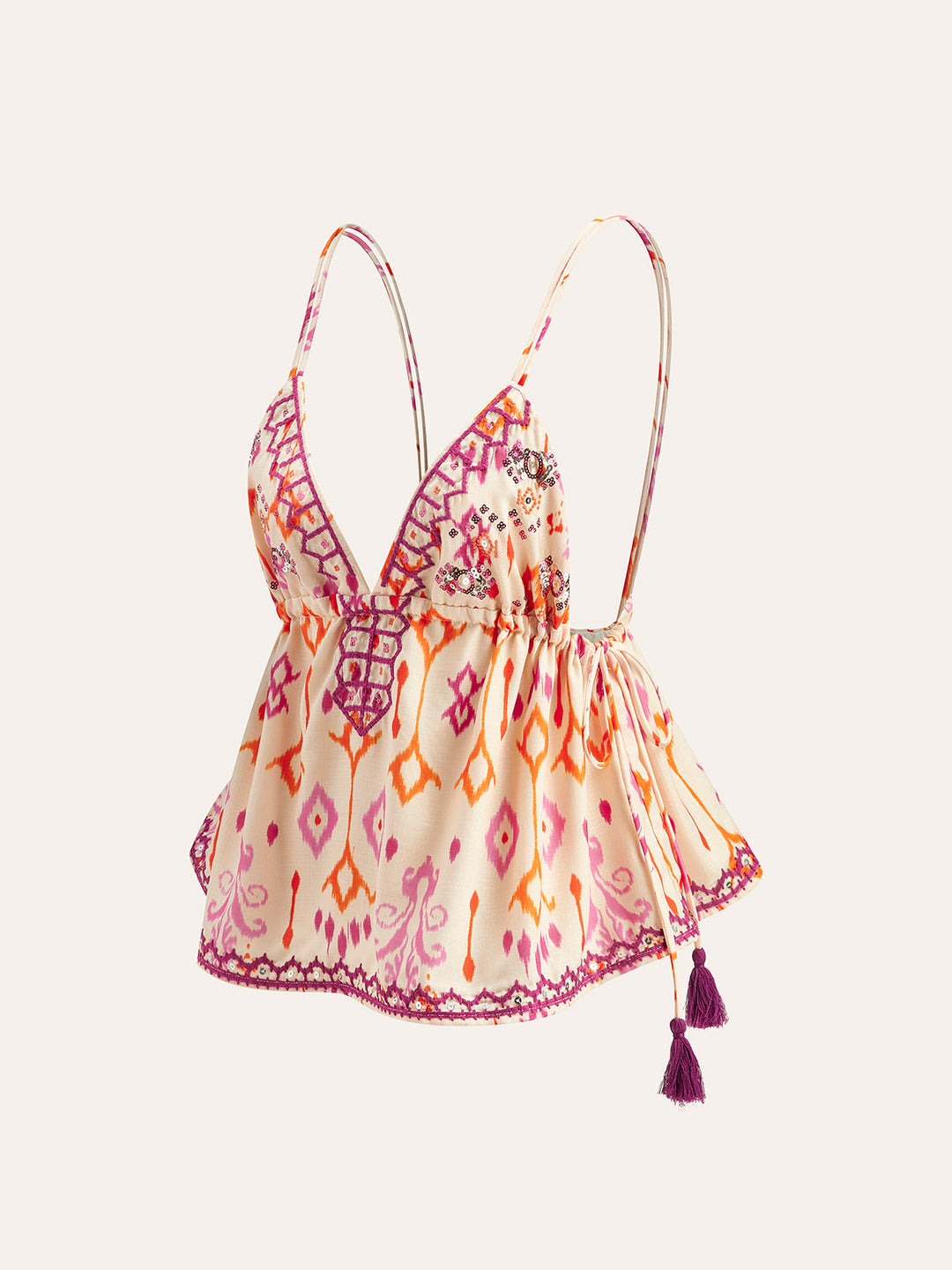 İşlemeli Boho Püsküllü Bağcıklı Atlet Üst