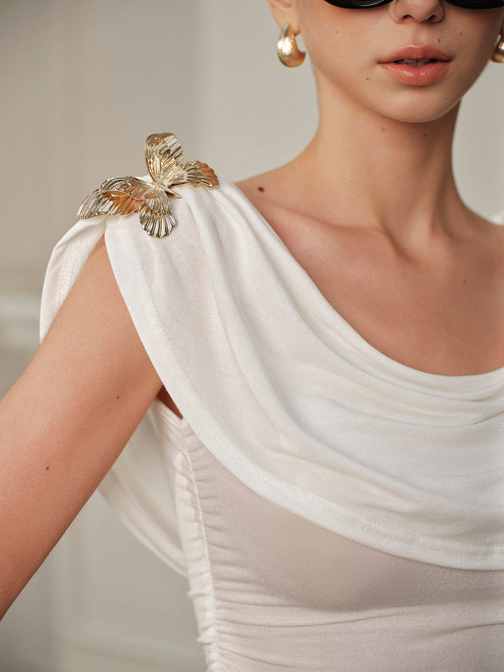 Yarı Şeffaf Metal Kelebek Kapşonlu Yaka Üst