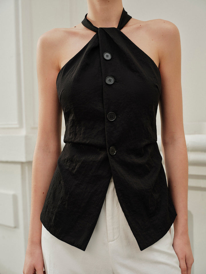 Halter Asimetrik Yakalı Bölünmüş Üst