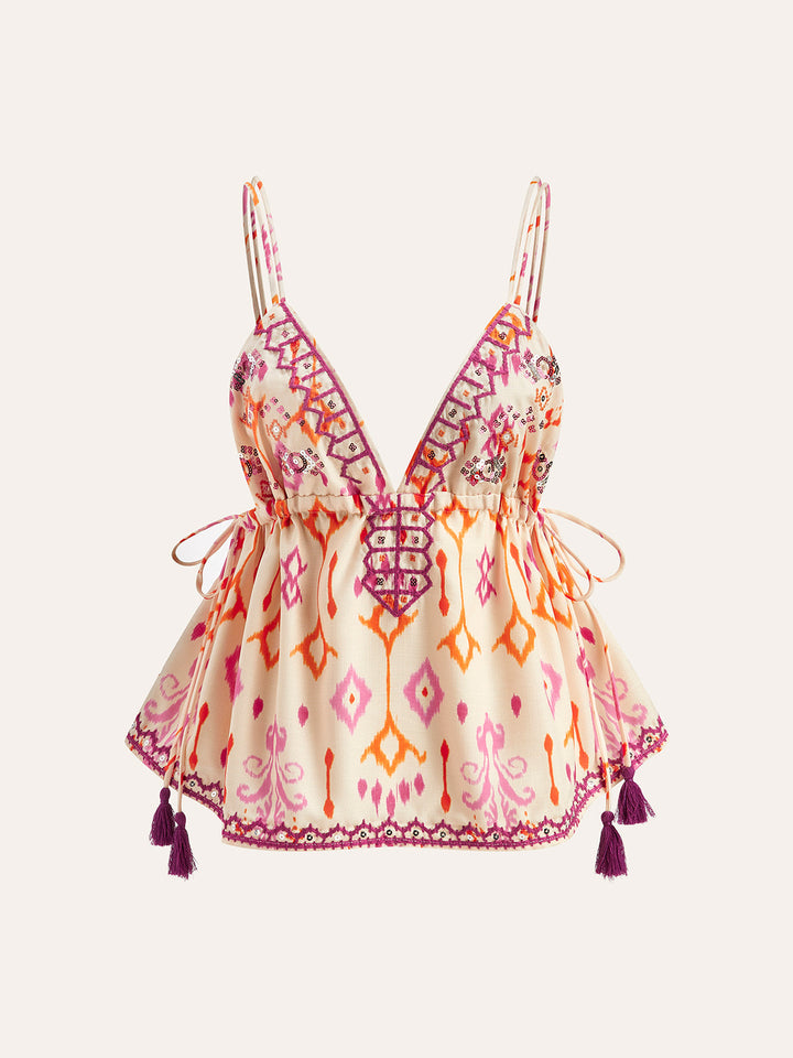 İşlemeli Boho Püsküllü Bağcıklı Atlet Üst