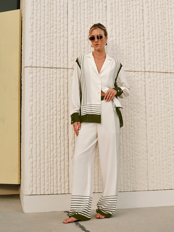 Çizgili Baskılı Yaka Gömlek