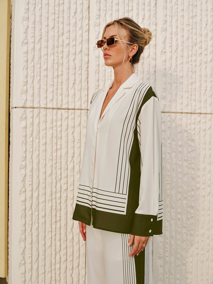 Çizgili Baskılı Yaka Gömlek