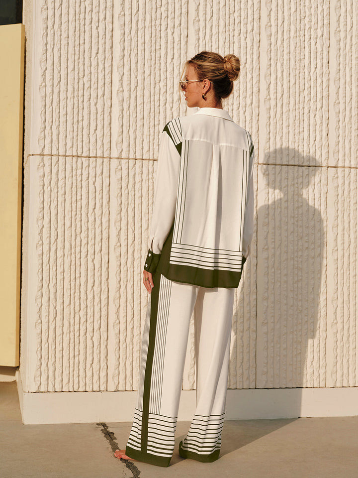 Çizgili Baskılı Yaka Gömlek