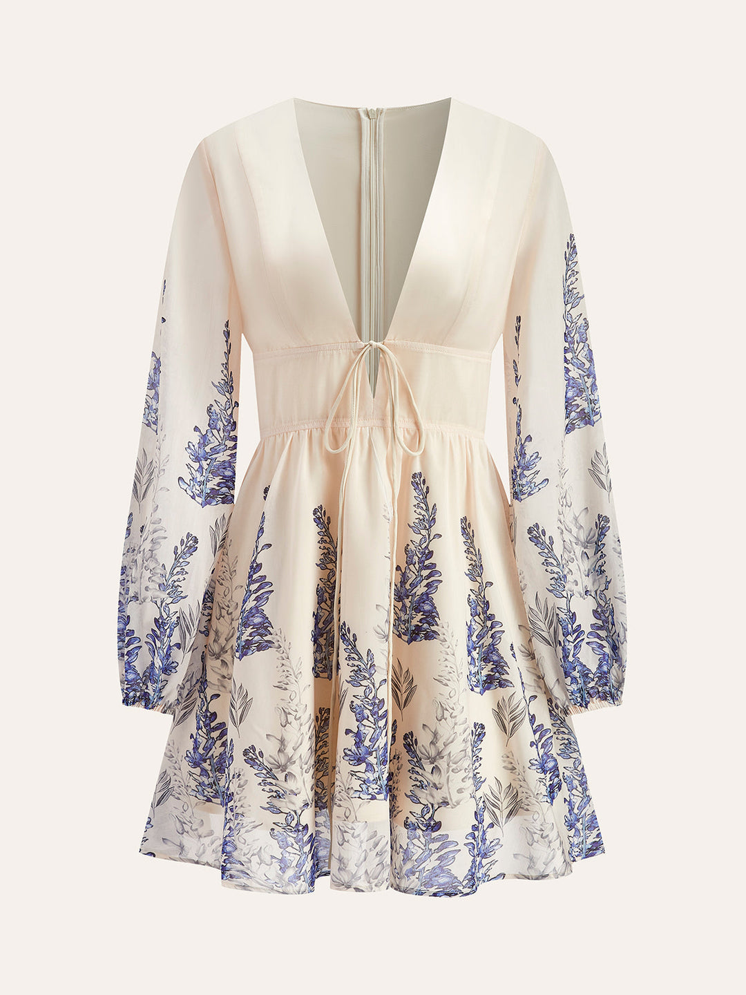 Çiçek Desenli Önden Bağcıklı Elbise