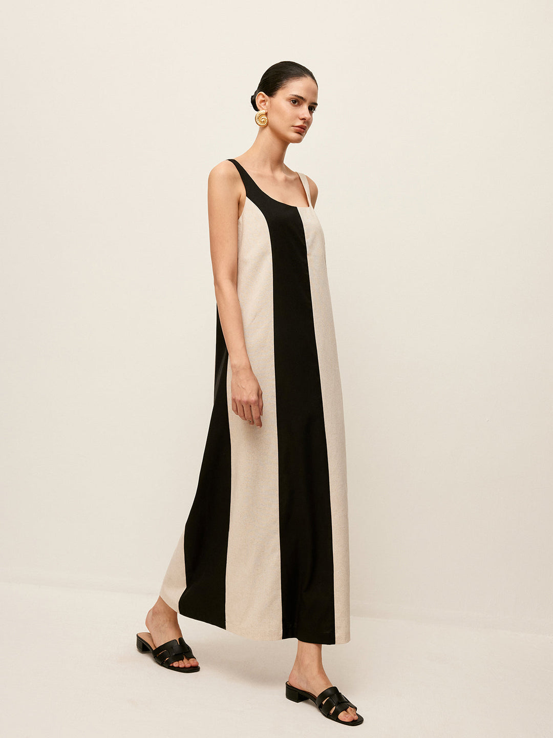 Pamuk & Keten Çizgili Kolsuz Elbise