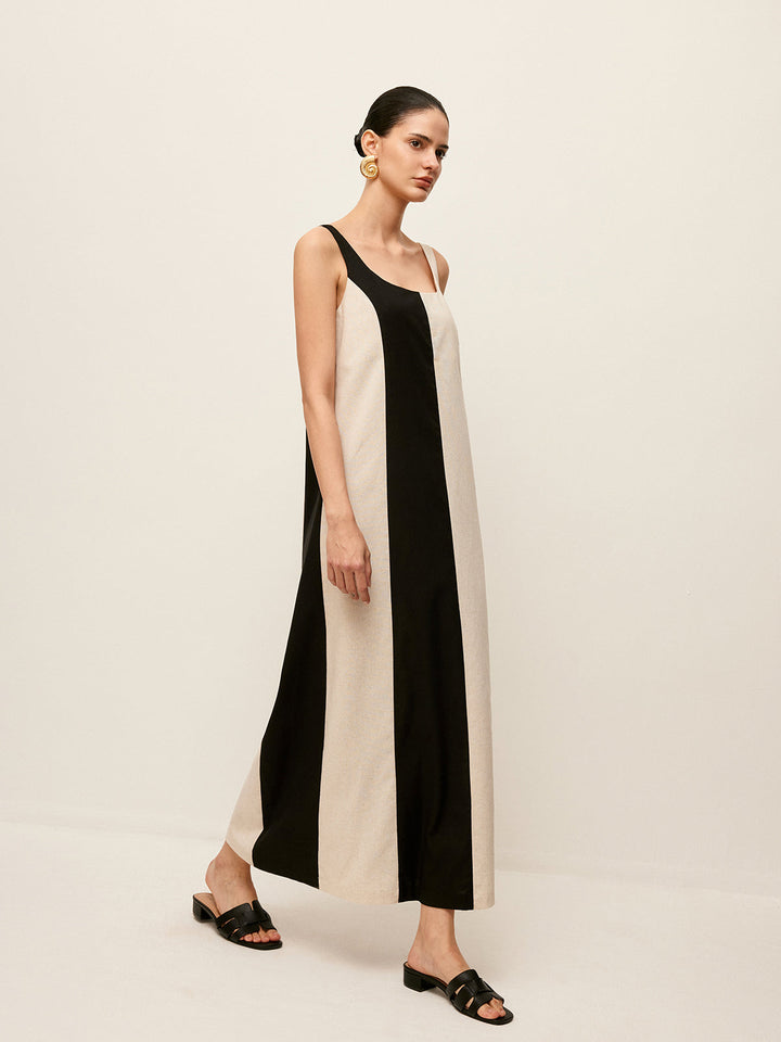 Pamuk & Keten Çizgili Kolsuz Elbise