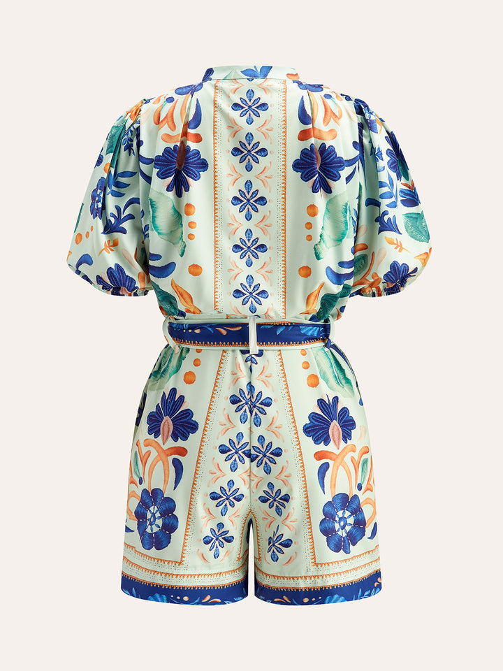 Çiçek Desenli Bağcıklı Tulum