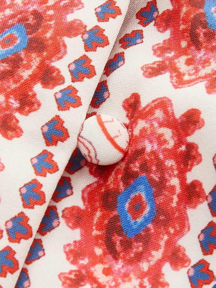 Çiçek Desenli Düğmeli Kemerli Elbise