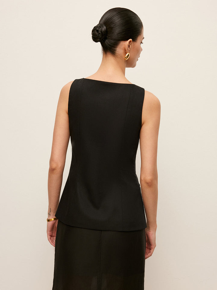 Pamuk Ve Keten Düğmeli Ön Yelek Kemersiz