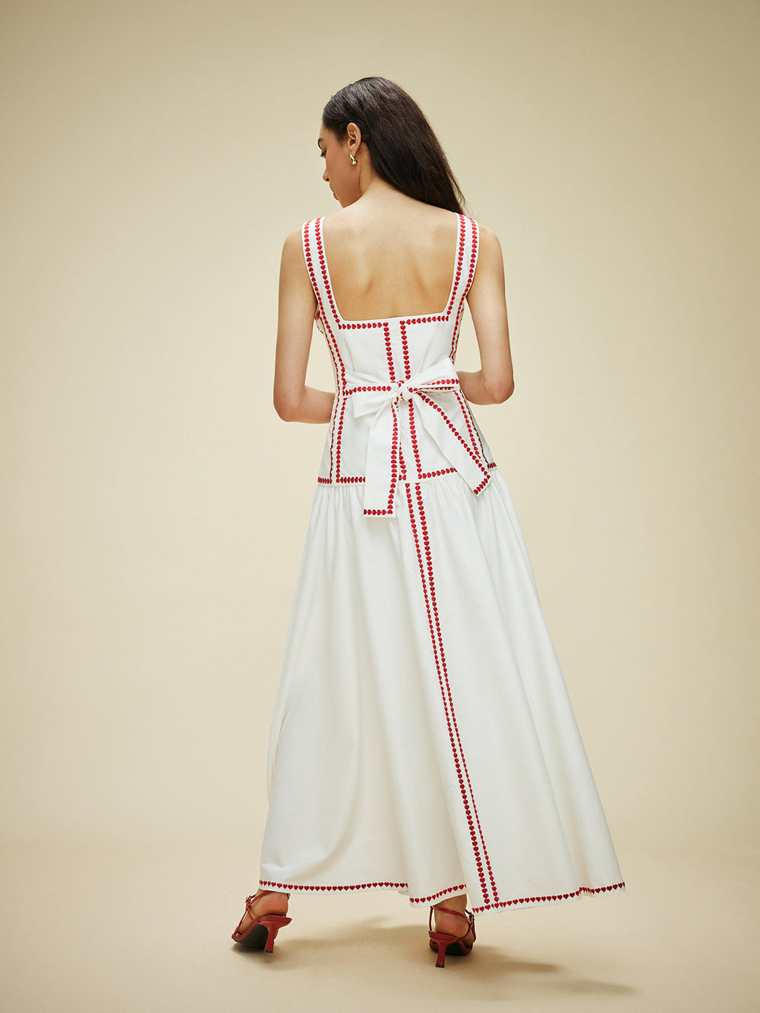 Pamuklu Kontrast Kesim Sırt Bağlamalı Elbise