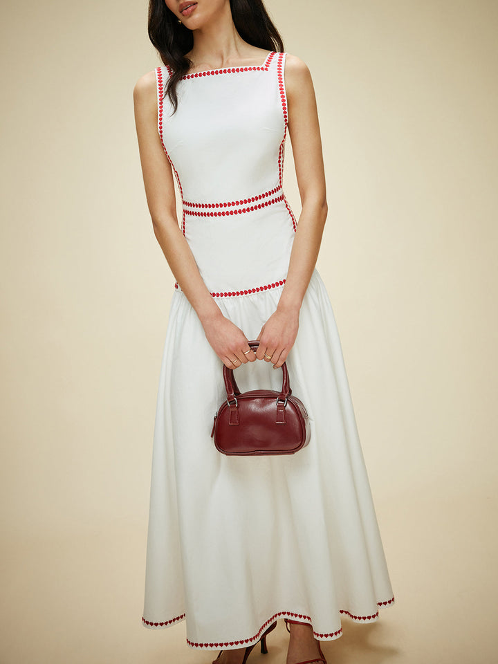 Pamuklu Kontrast Kesim Sırt Bağlamalı Elbise