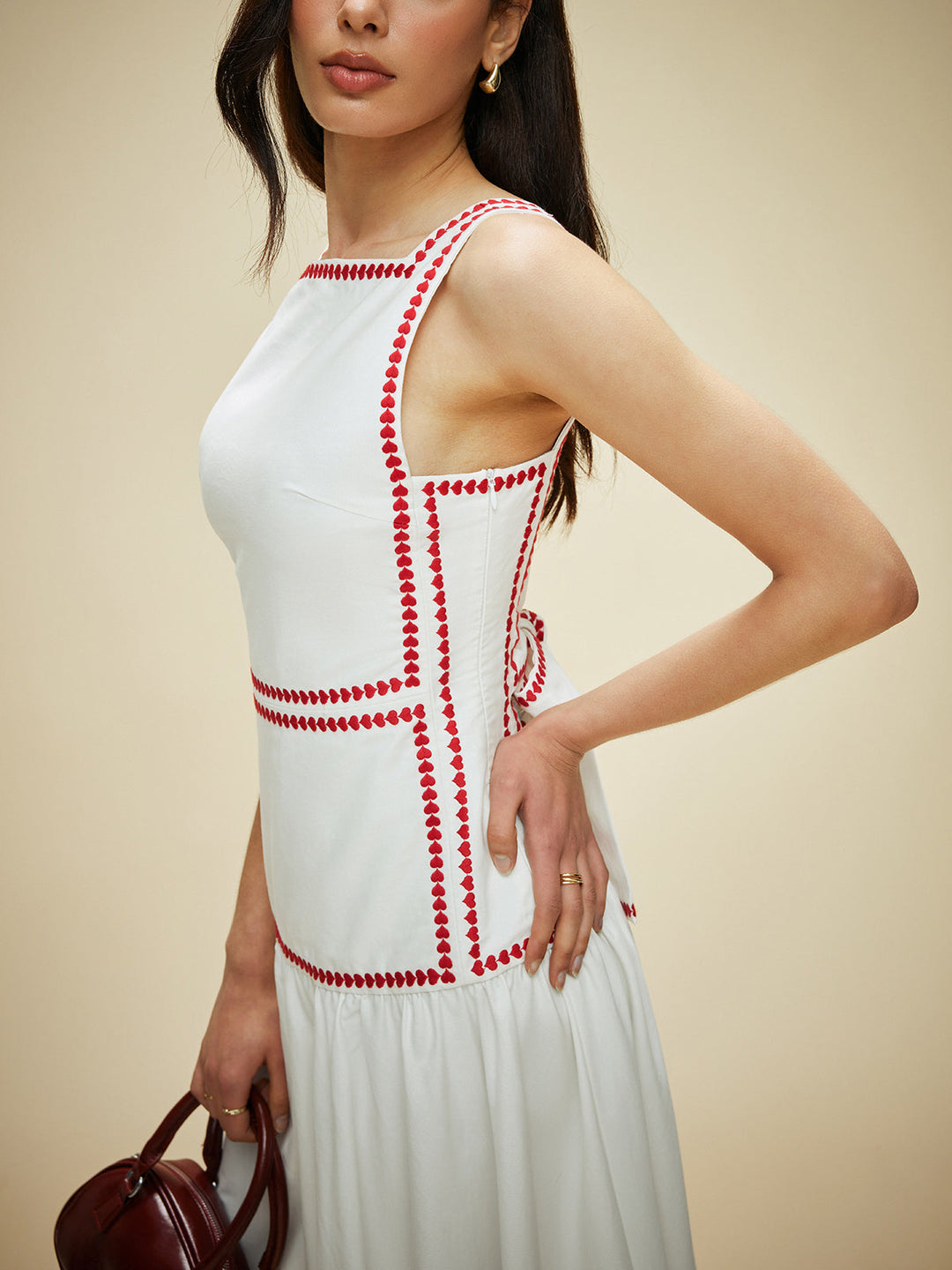 Pamuklu Kontrast Kesim Sırt Bağlamalı Elbise