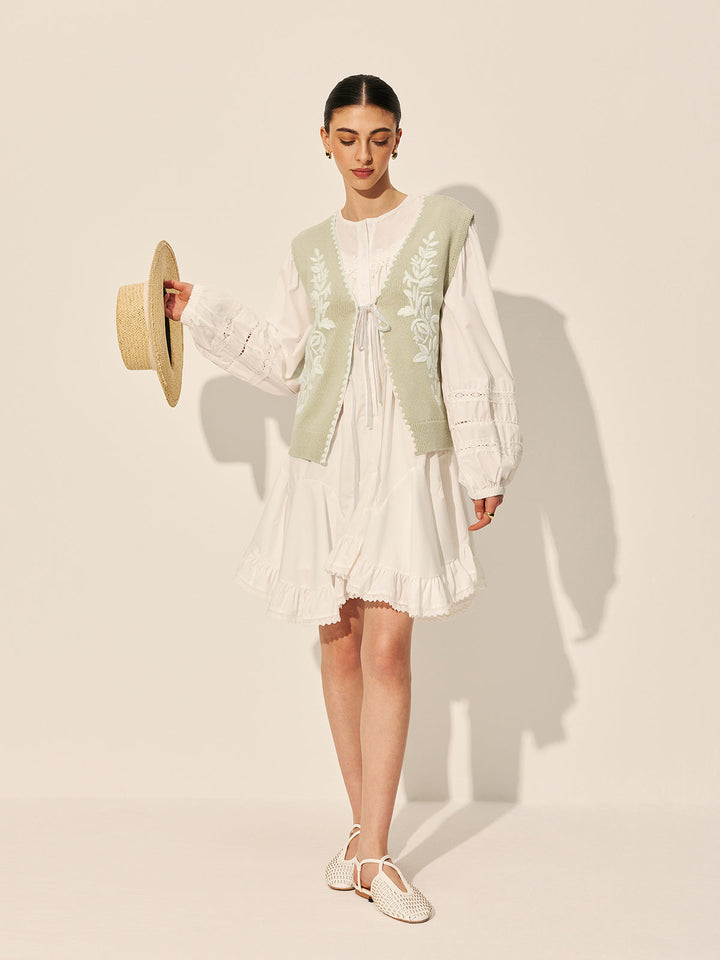 Nakışlı Fiyonklu Çiçekli Kazak Yelek