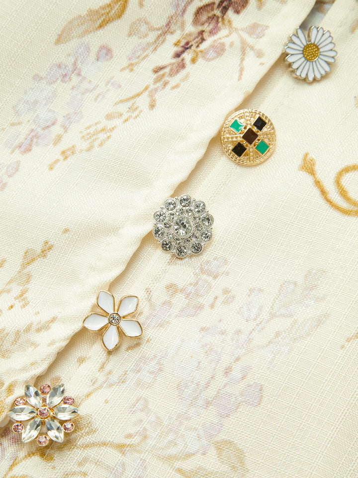 Çiçek Desenli Kabarık Kollu Elbise Kemerli