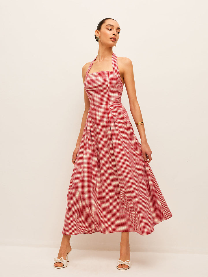 Şık Pamuklu & Keten Ekose Askılı Elbise ile Zahmetsiz Şıklık