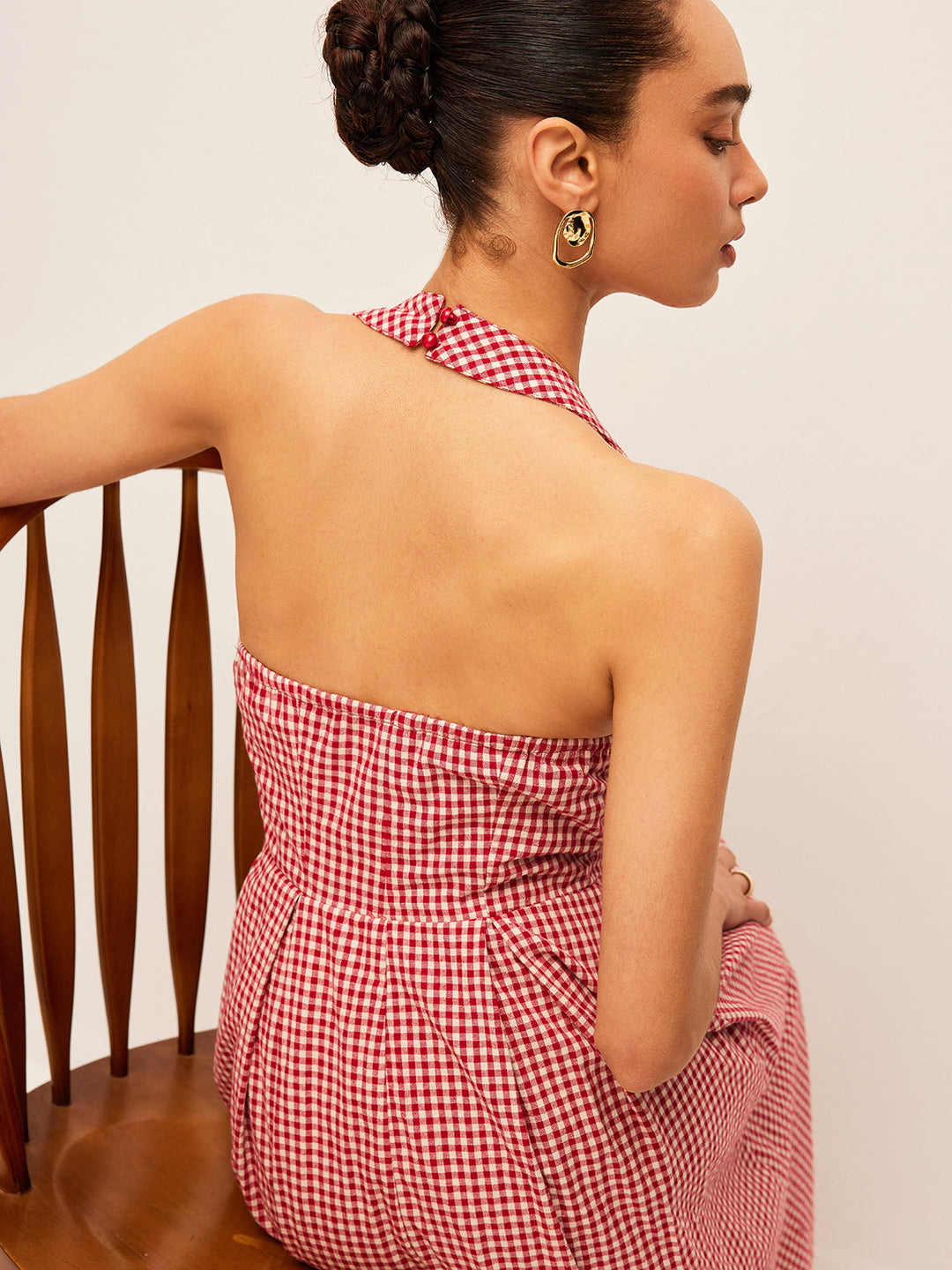 Şık Pamuklu & Keten Ekose Askılı Elbise ile Zahmetsiz Şıklık