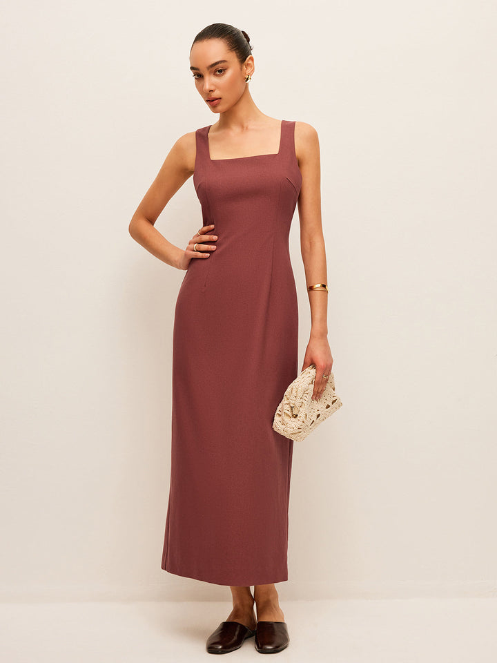 Pamuk & Keten Sırt Yırtmaçlı Elbise