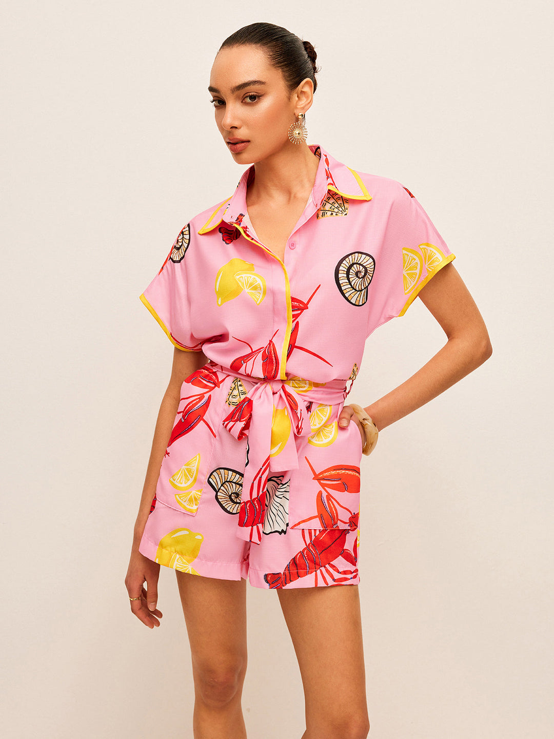 Meyve Ve Kabuk Desenli Bağcıklı Tulum