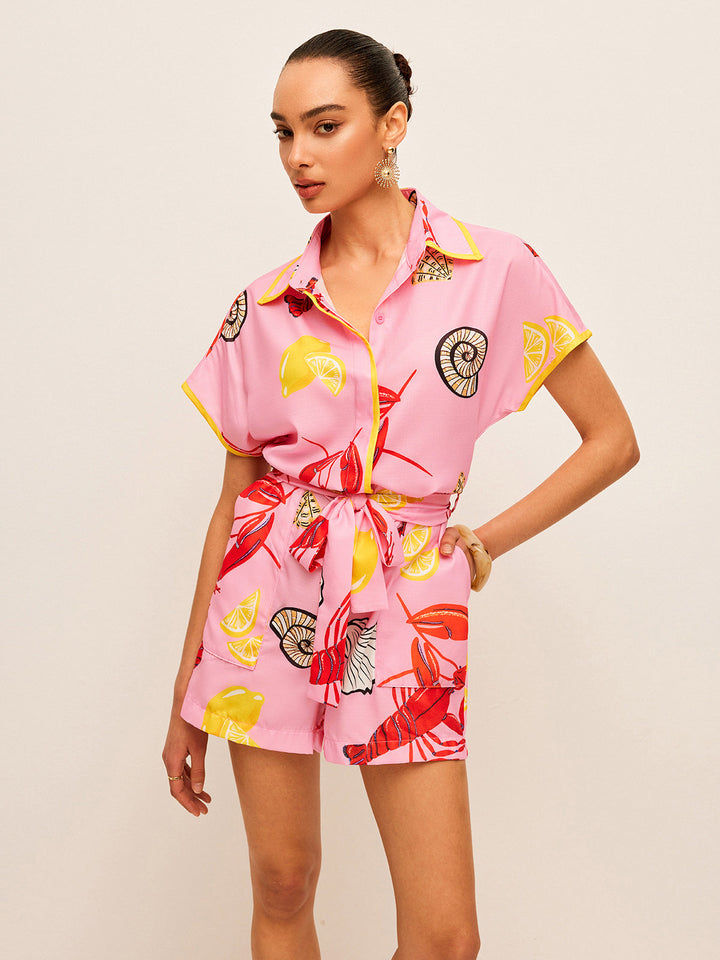 Meyve Ve Kabuk Desenli Bağcıklı Tulum