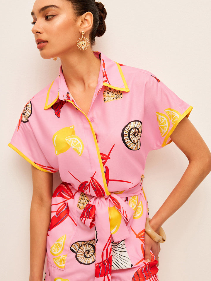 Meyve Ve Kabuk Desenli Bağcıklı Tulum