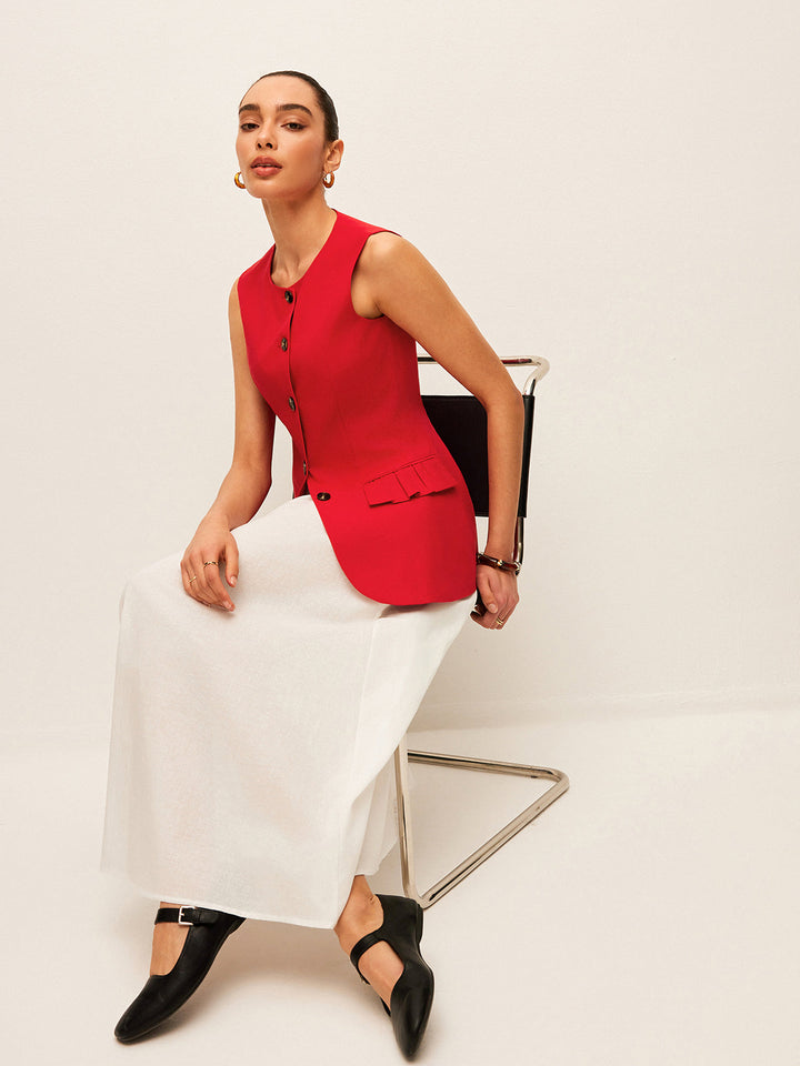 Pamuklu Ve Keten Düğmeli Yelek