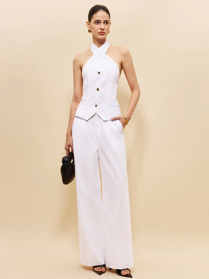 Keten Ve Pamuklu Çapraz Askılı Üst