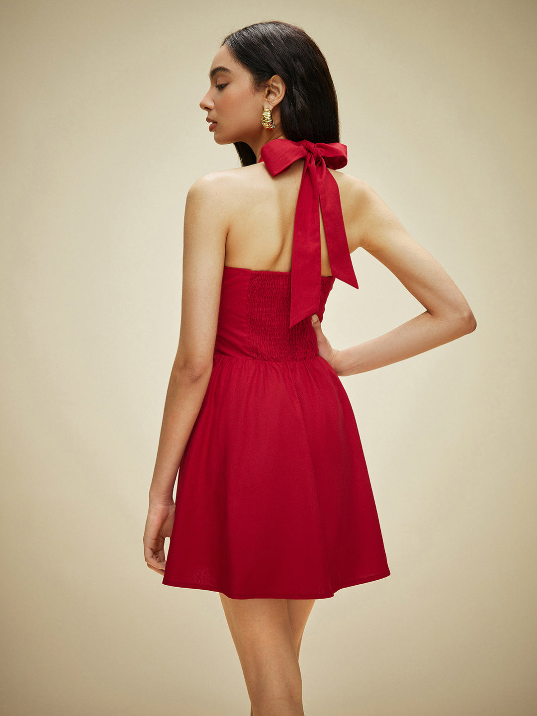 Pamuk Ve Keten Askılı Yaka Önü Düğmeli Elbise