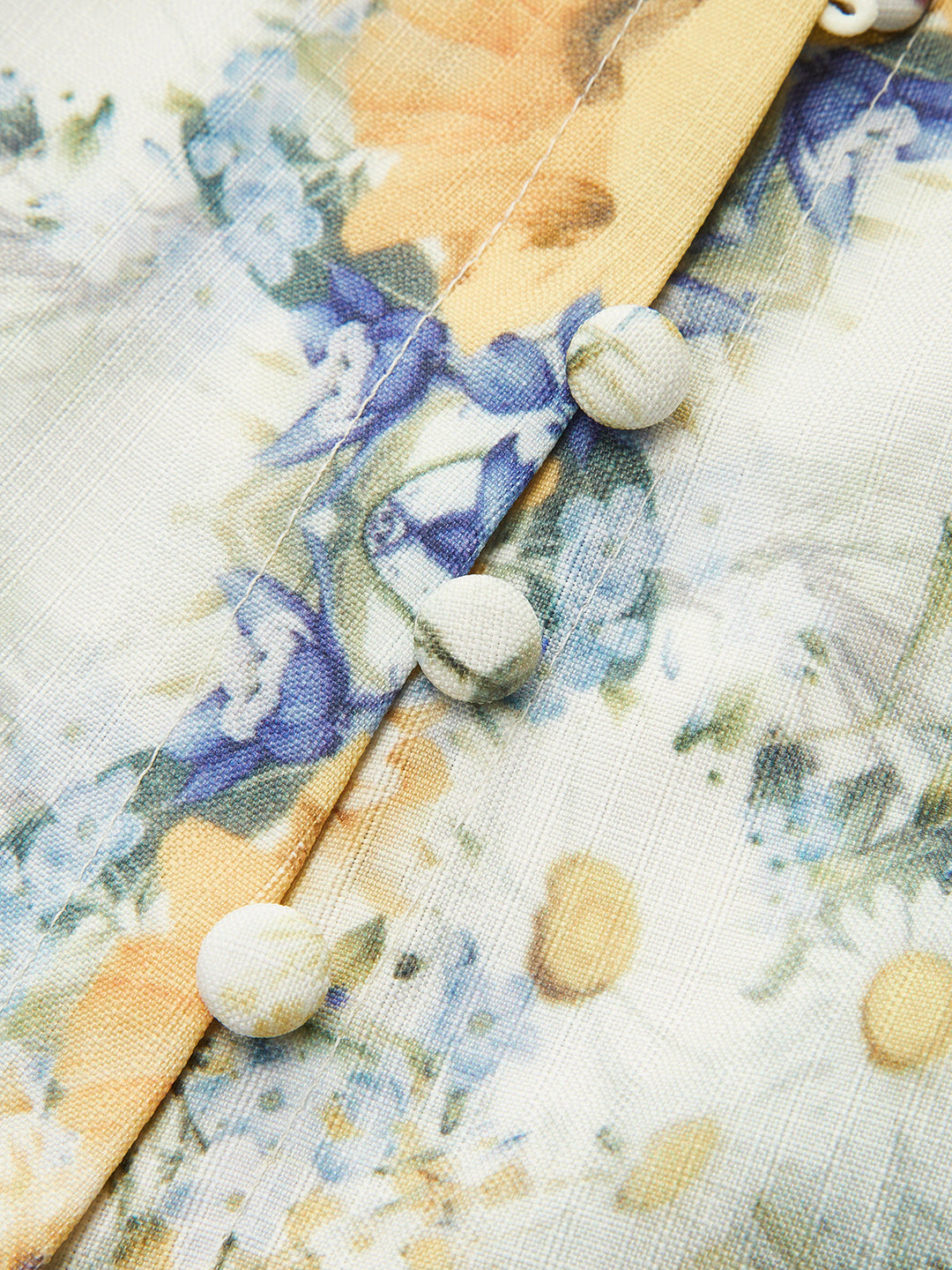 Kemerli Balon Kol Çiçekli Elbise