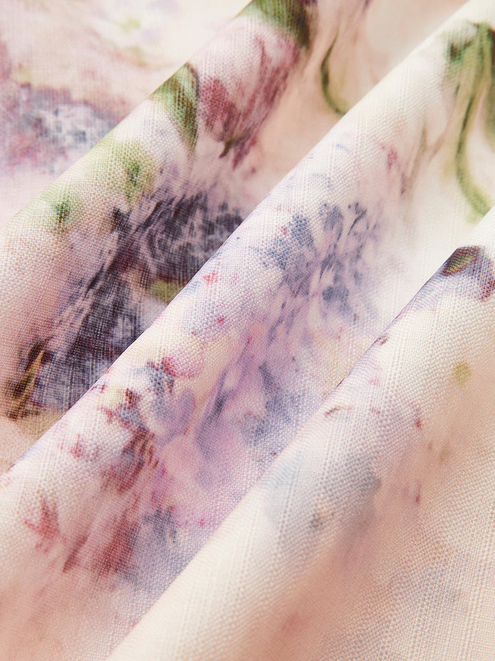 Kemerli Balon Kol Çiçekli Elbise