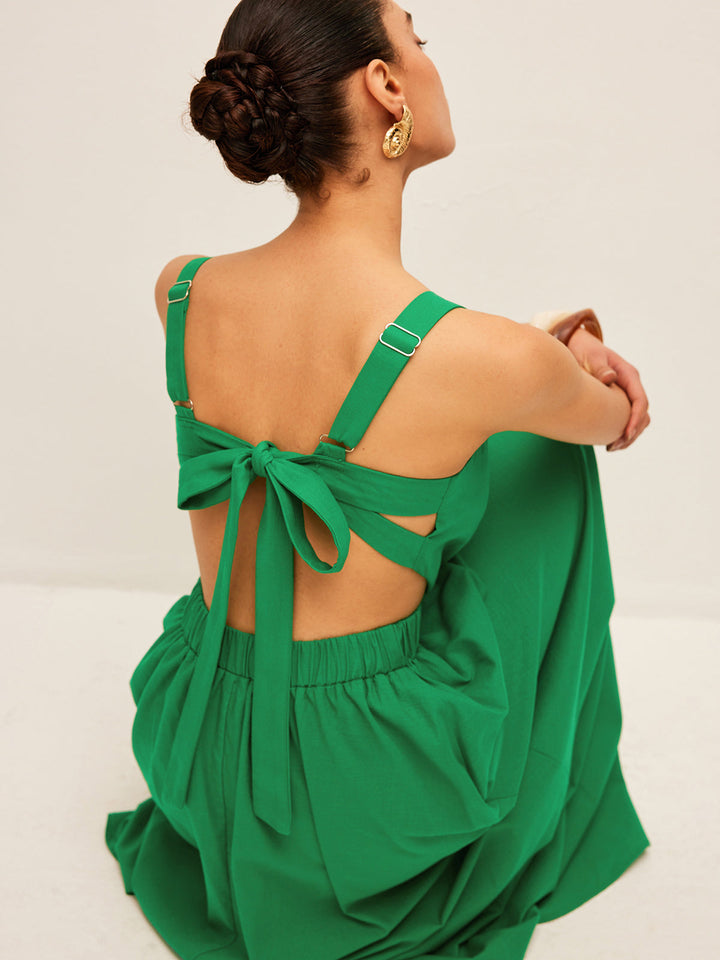 Pamuk & Keten Sırt Bağlama Detaylı Elbise