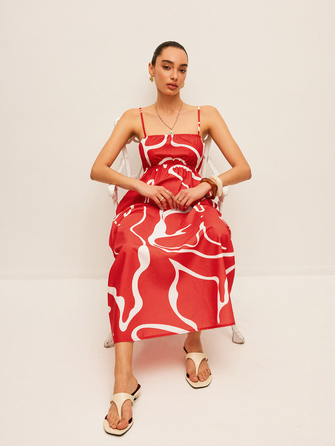 Baskılı Sırt Bağlama Detaylı Elbise