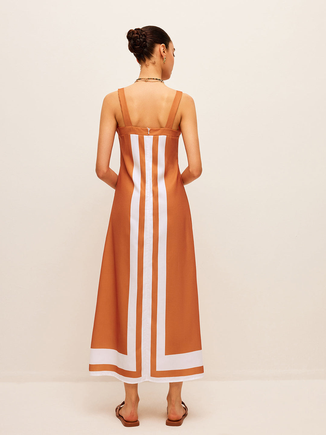 Renk Bloklu Kare Yaka Elbise