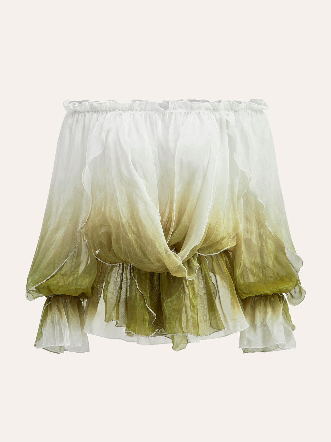 Yarı Şeffaf Degrade Çiçekli Omuzdan Askılı Şifon Üst