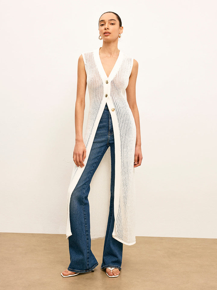 Örgü İçi Boş Metal Detaylı Kolsuz Hırka