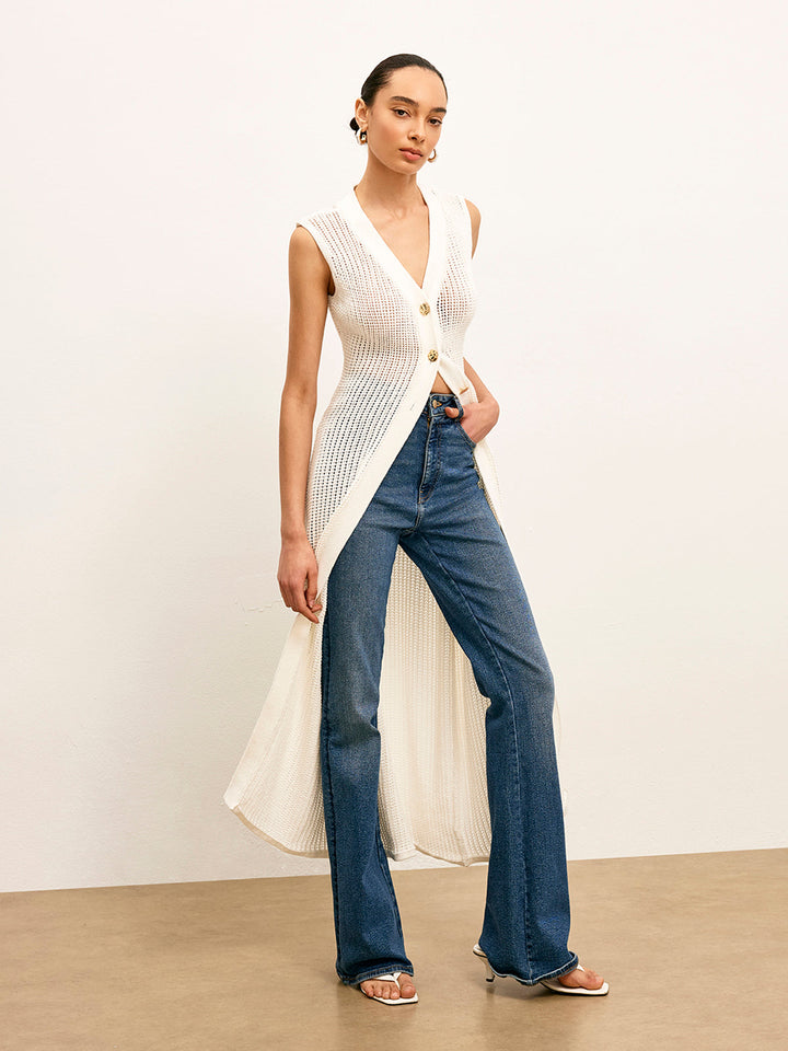 Örgü İçi Boş Metal Detaylı Kolsuz Hırka