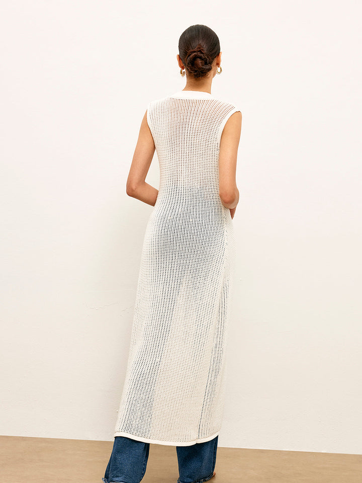 Örgü İçi Boş Metal Detaylı Kolsuz Hırka