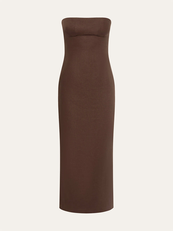 Çiçek Desenli Straplez Elbise