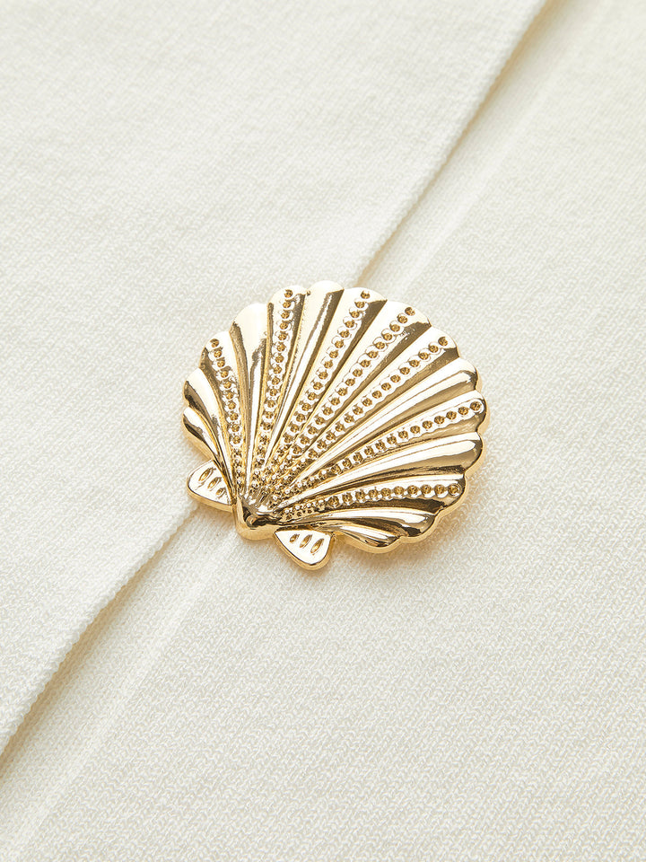 Kabuk Düğme Detaylı Kolsuz Üst