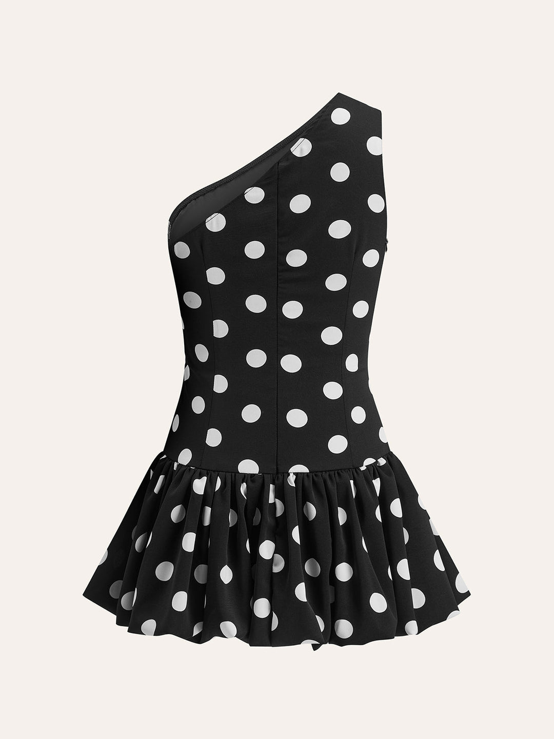 Tek Omuz Polka Dot Peplum Elbise