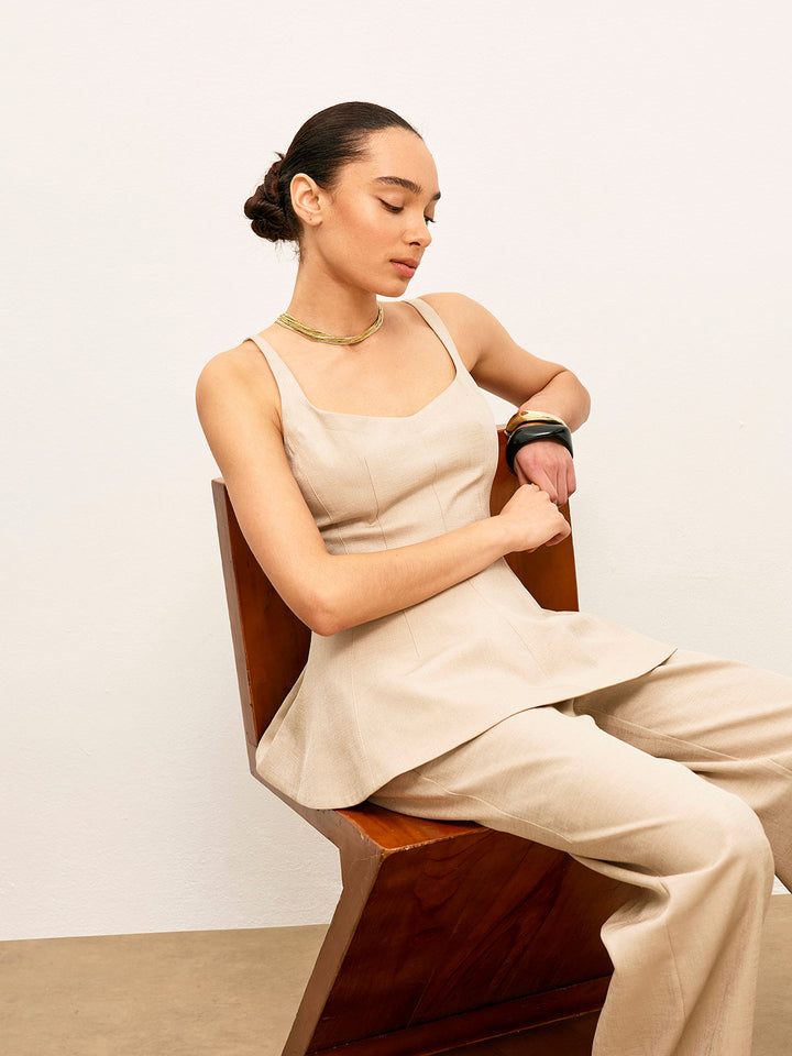 Arka Fermuarlı Peplum Flare Üst