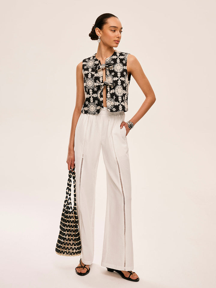 İşlemeli Pamuklu Önden Bağcıklı Yelek