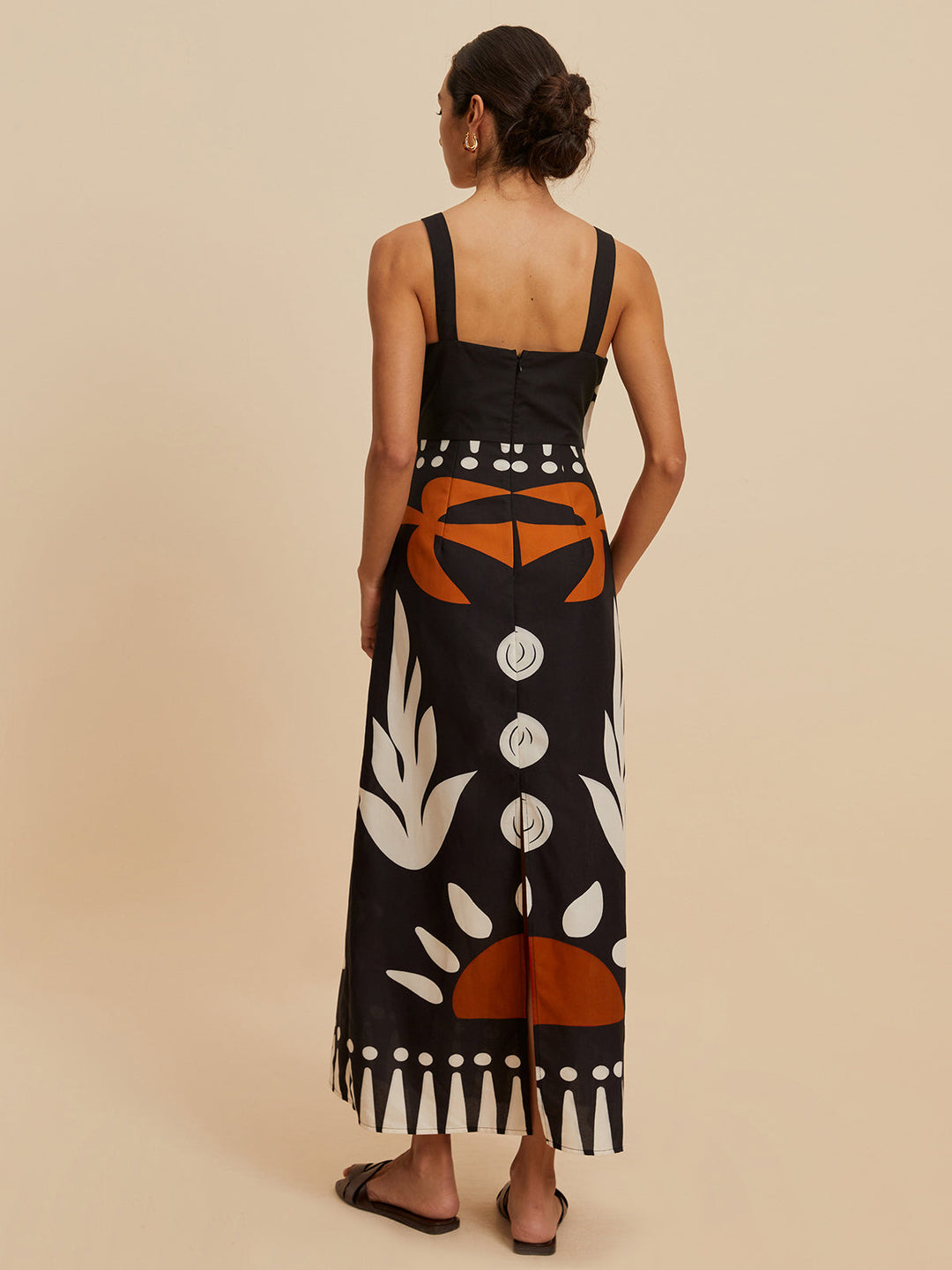 Kesik Fermuarlı Kolsuz Çiçekli Elbise