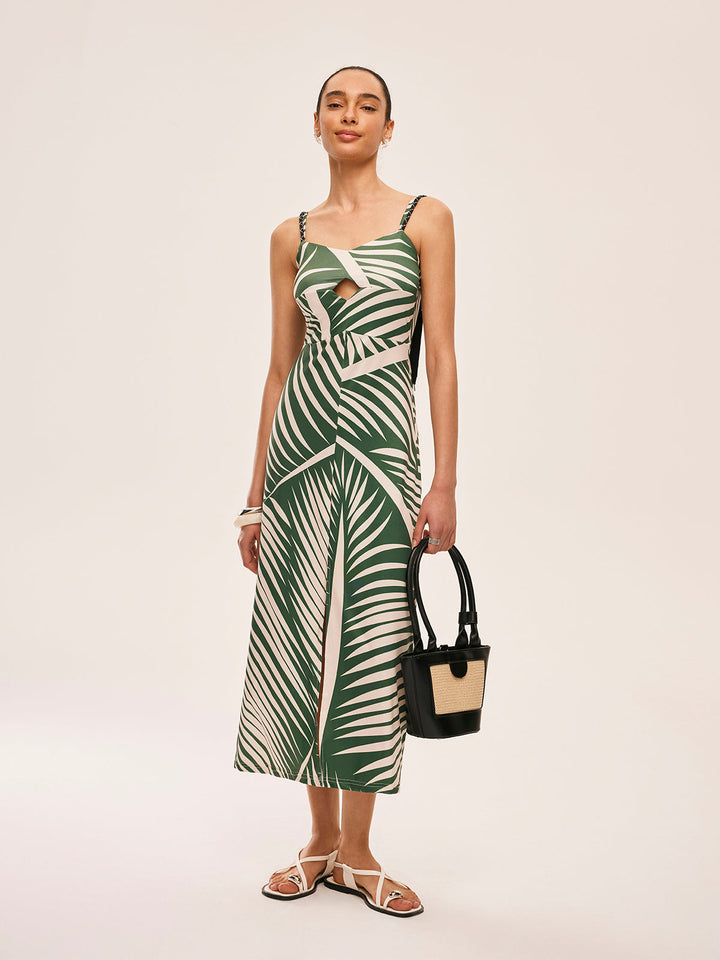 Püskül Detaylı Yırtmaçlı Askılı Elbise