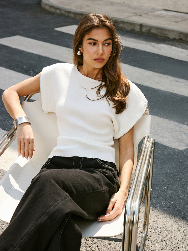 Kısa Kollu Yivli Örgü Üst