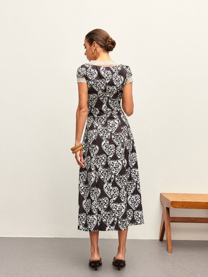 Çiçek Desenli V Yaka Kravat-Fiyonk Elbise