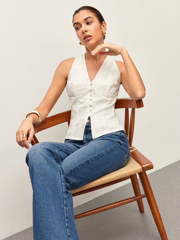 Dantel Düğme Detaylı Askılı Üst