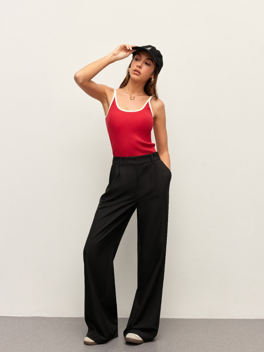 Kontrast Trim Yivli Askılı Üst