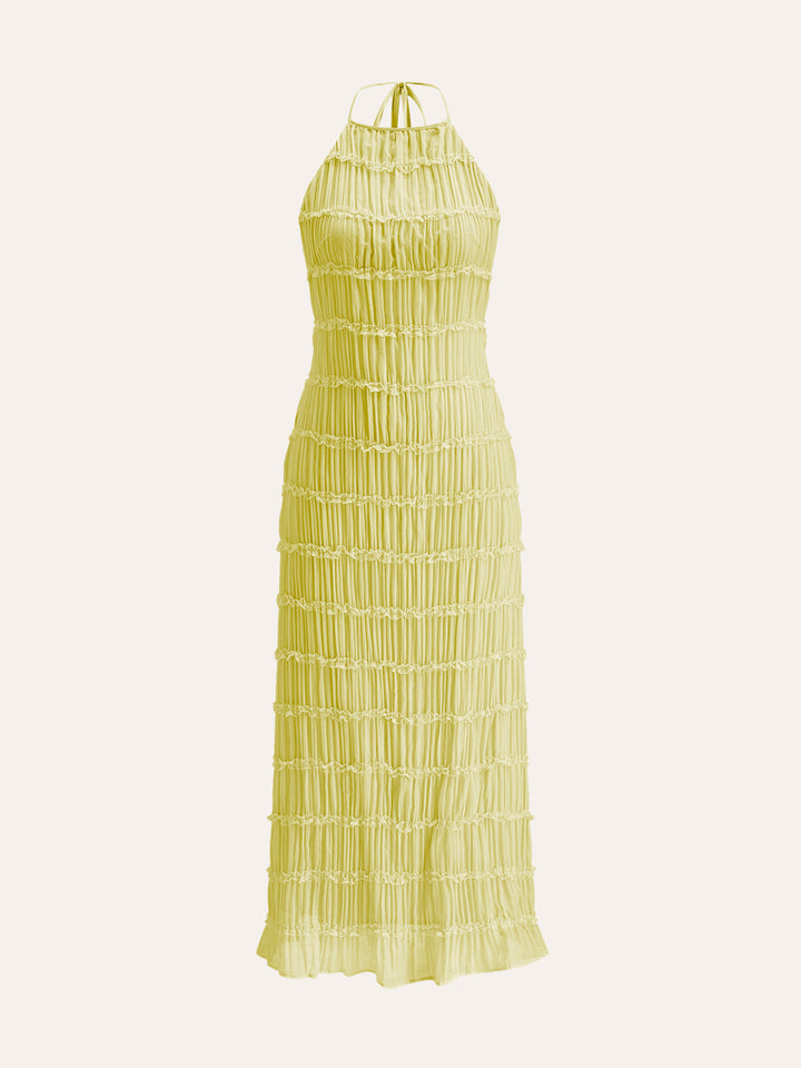 Halter Askılı Sırt Fırfırlı Elbise